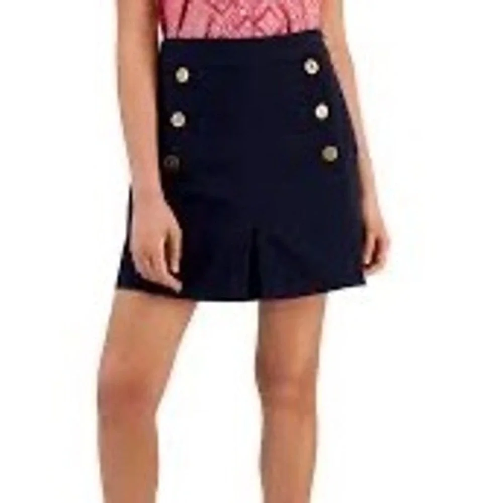 Tommy Hilfiger Navy Blue Seersucker Sailor Mini‎ Skirt Gold  Buttons Size 12
